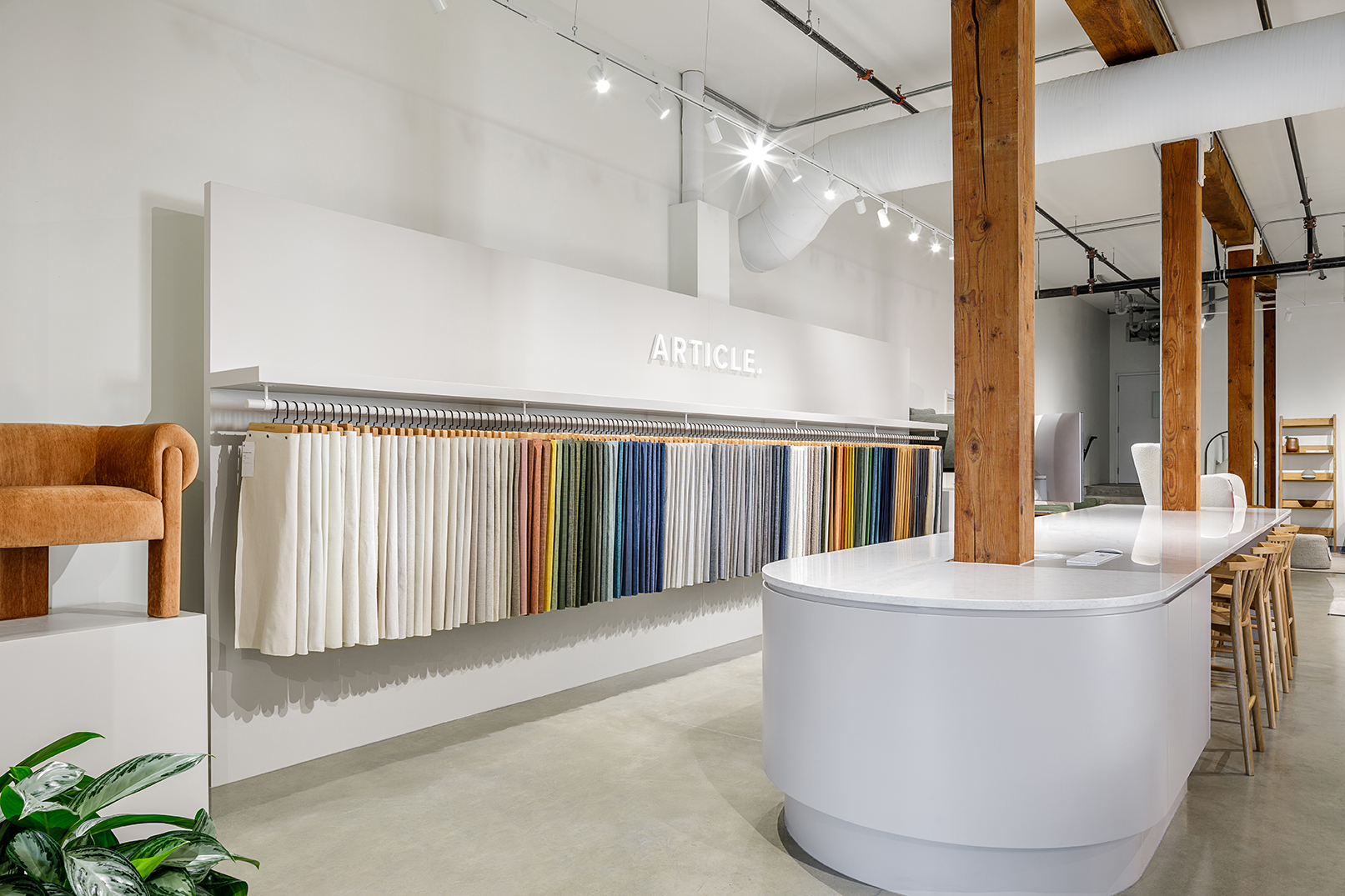 Retail showroom, furniture display, fabric selection, Retail Interior Design, Article | Vancouver Showroom in Vancouver BC, by Cutler